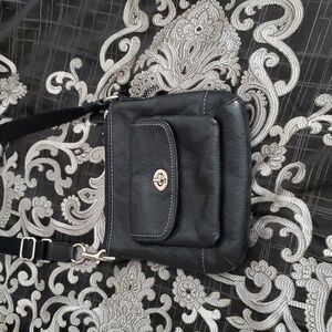 Coach Black Leather Crossbody Bag with Silver Hardware 8” x 7”